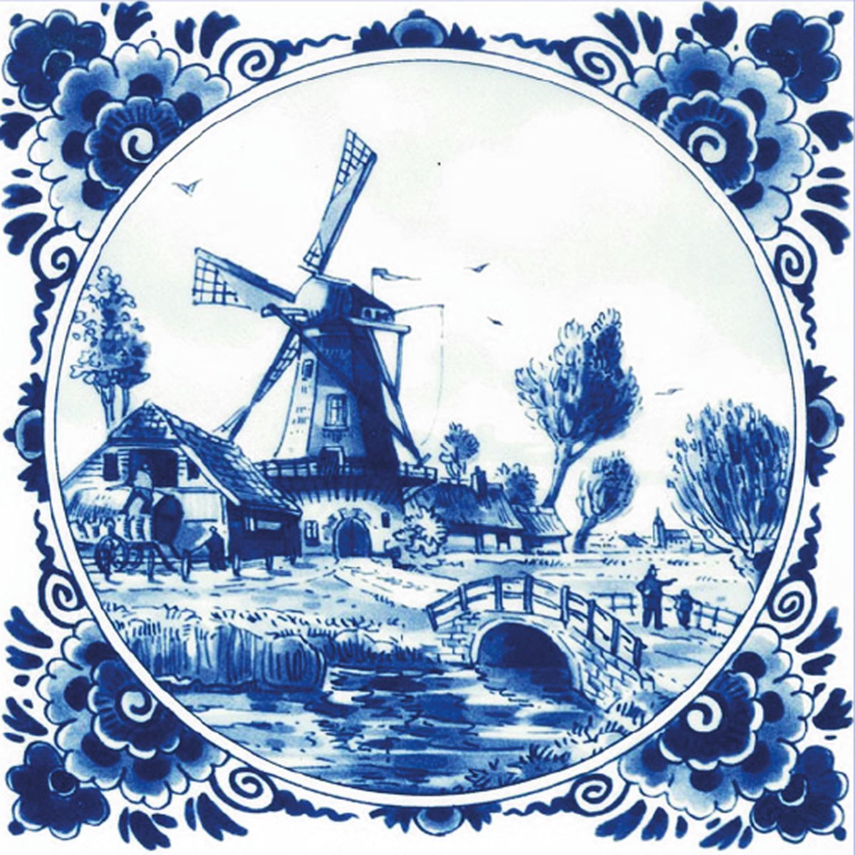 15 tegelstickers Delfts Blauw molens 15cm x 15cm - backsplash - peel and stick - plakfolie - voor badkamer, keuken of toilet - zelfklevend