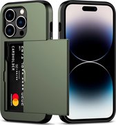 Mobiq pashouder hoesje geschikt voor iPhone 15 Pro | vakje voor pasjes groen
