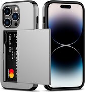 Mobiq pashouder hoesje geschikt voor iPhone 15 Pro | vakje voor pasjes grijs