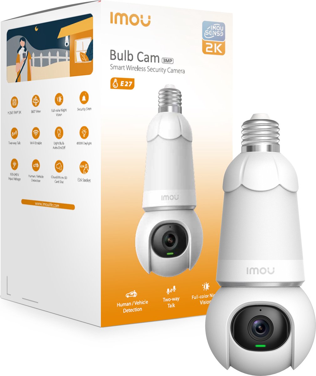 Imou Bulb Cam - Beveiligingscamera En E27 Lamp - 3K Camera en Lamp In 1 - 3K UHD Beeld – 350 Lumen - Eenvoudige en Snelle Installatie - Panoramisch Draaien En Kantelen Voor 360° Beveiliging - Persoons -En Voertuigendetectie – foto 6