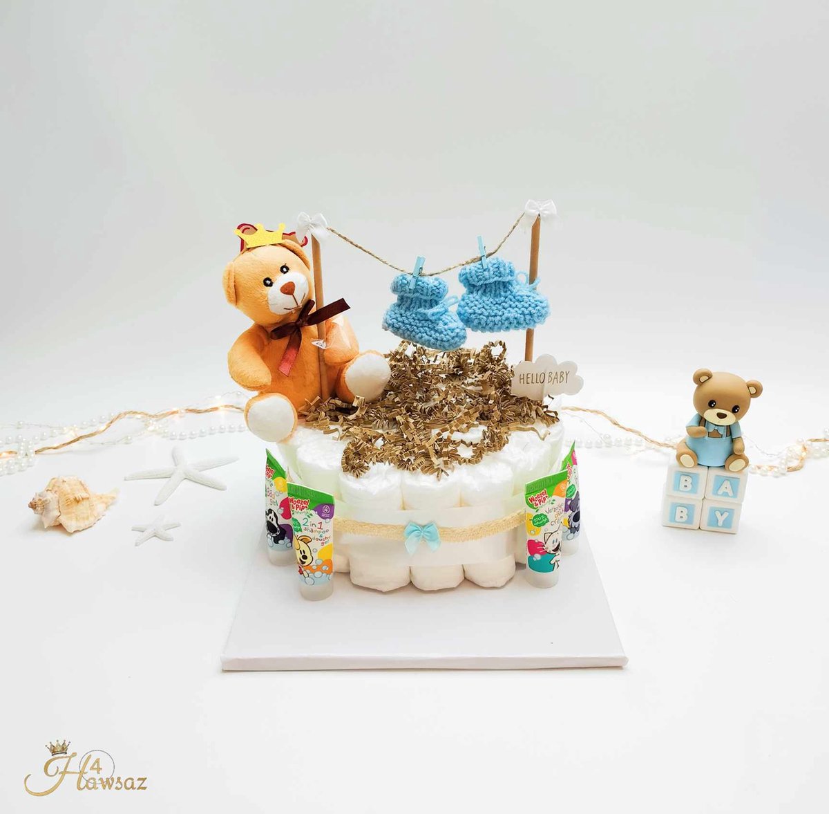 Goedkoopste Luiertaart Blauw 31 stuks - kraamcadeau - Hawsaz.nl Cadeau -Originele Babycadeau's - 25 luiers new born 1 Laags - Babycadeau - Babygeschenkset - Babyshower - Babyverzorging - Baby knuffel