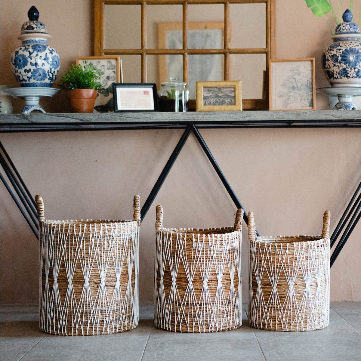 MANDURO Boho Was-, Plant- & Opbergmand – Bananenvezel (3 Maten)