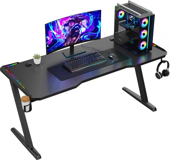 Avalo Gaming Bureau - 120x60x73 CM - Game Desk Met LED Verlichting - Tafel - Zwart