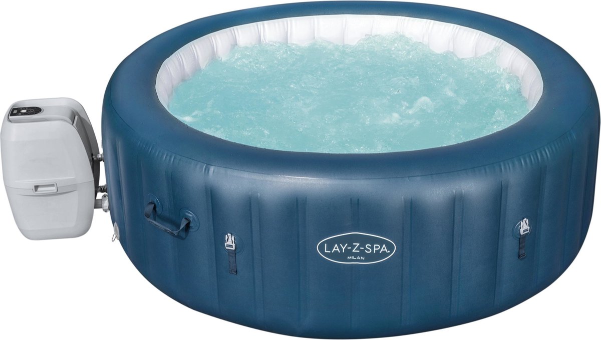 Bestway Lay-Z-Spa Milan - Jacuzzi - Opblaasbaar - Zwembad - Hottub - Zwembadbescherming - Massagefunctie - Bruin - 196 x 196 cm