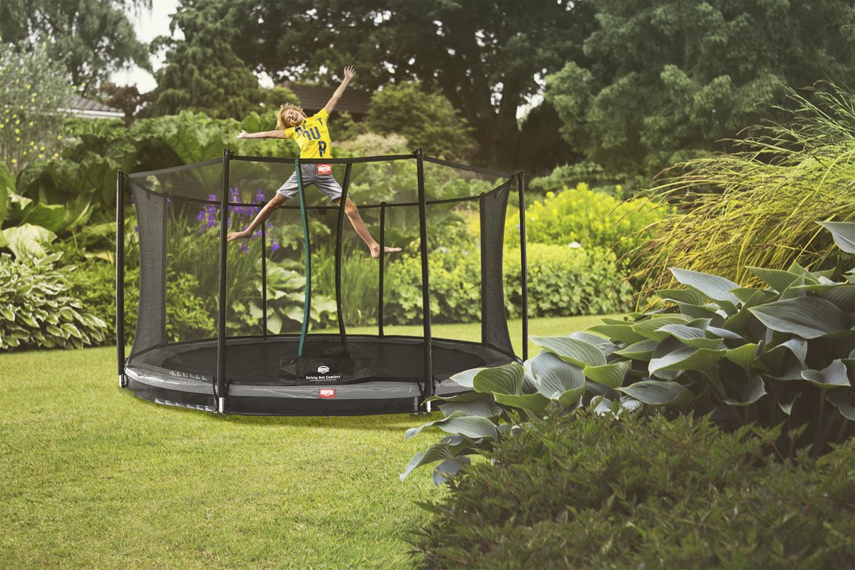 BERG Favorit InGround 380 Trampoline - Safety Net Comfort - Grijs