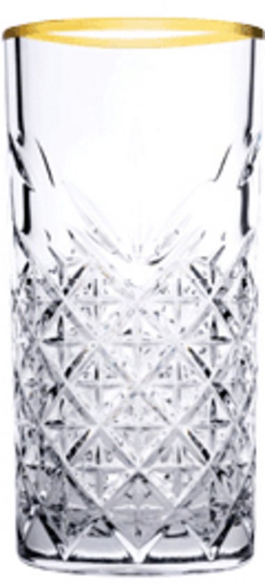 Pasabahce Timeless Retro Longdrink Glazen 45 cl met Gouden Rand Set van 4 - Geslepen Cocktailglas