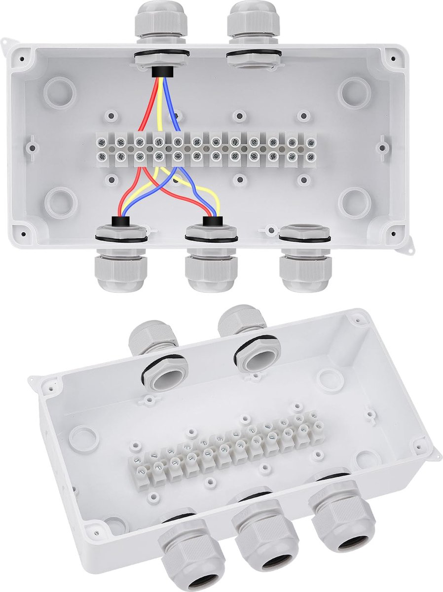 2 stuks waterdichte aansluitdoos, waterdicht IP65, verdeeldoos, opbouw, buiten, kunststof elektrische box, verdelerdoos, wit