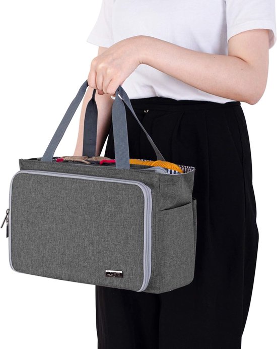Luxja Haak boodschappentas, draagbare garen opbergtas voor kleine onafgewerkte projecten, haaknaalden en andere accessoires (geen accessoires inbegrepen), (grijs
