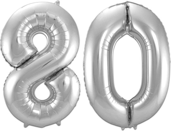 Ballon Numéro 80 Ans Argent Hélium Ballons Décoration D'anniversaire Numéro Ballon Décoration De Fête Avec Paille - 86cm