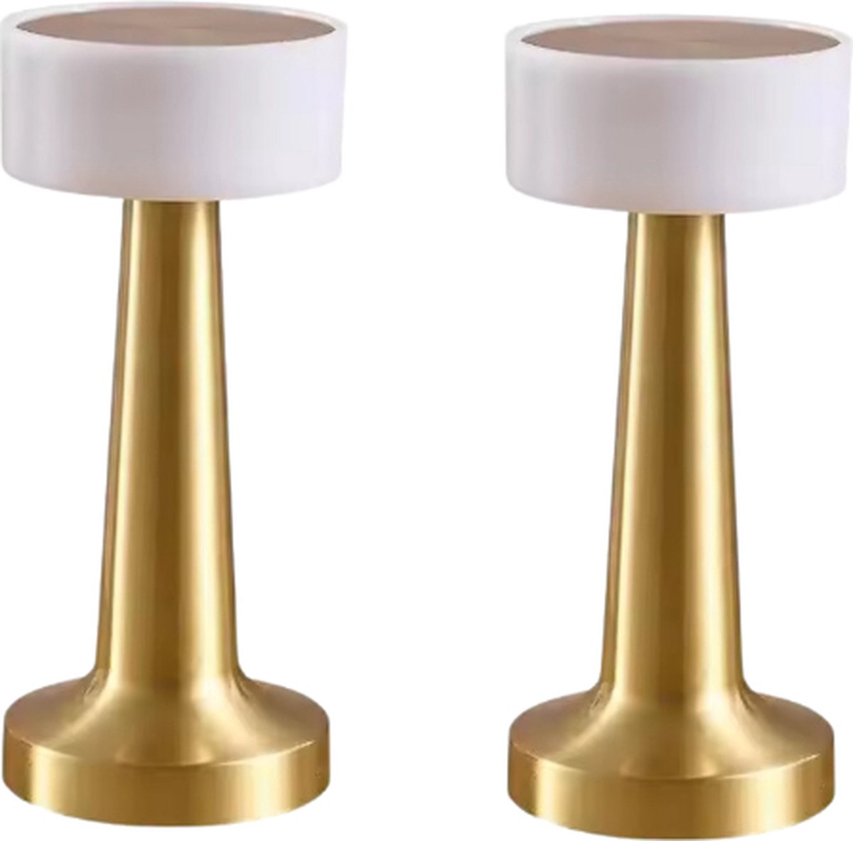 Tafellamp Oplaadbaar - 2 Stuks - Moderne Touch lamp – Draadloos - Nachtlamp – 21 cm – Dimbaar - Goud