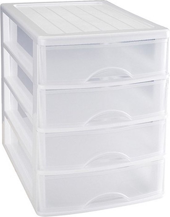 Plasticforte Ladeblok/bureau organizer met 4x lades - wit/transparant