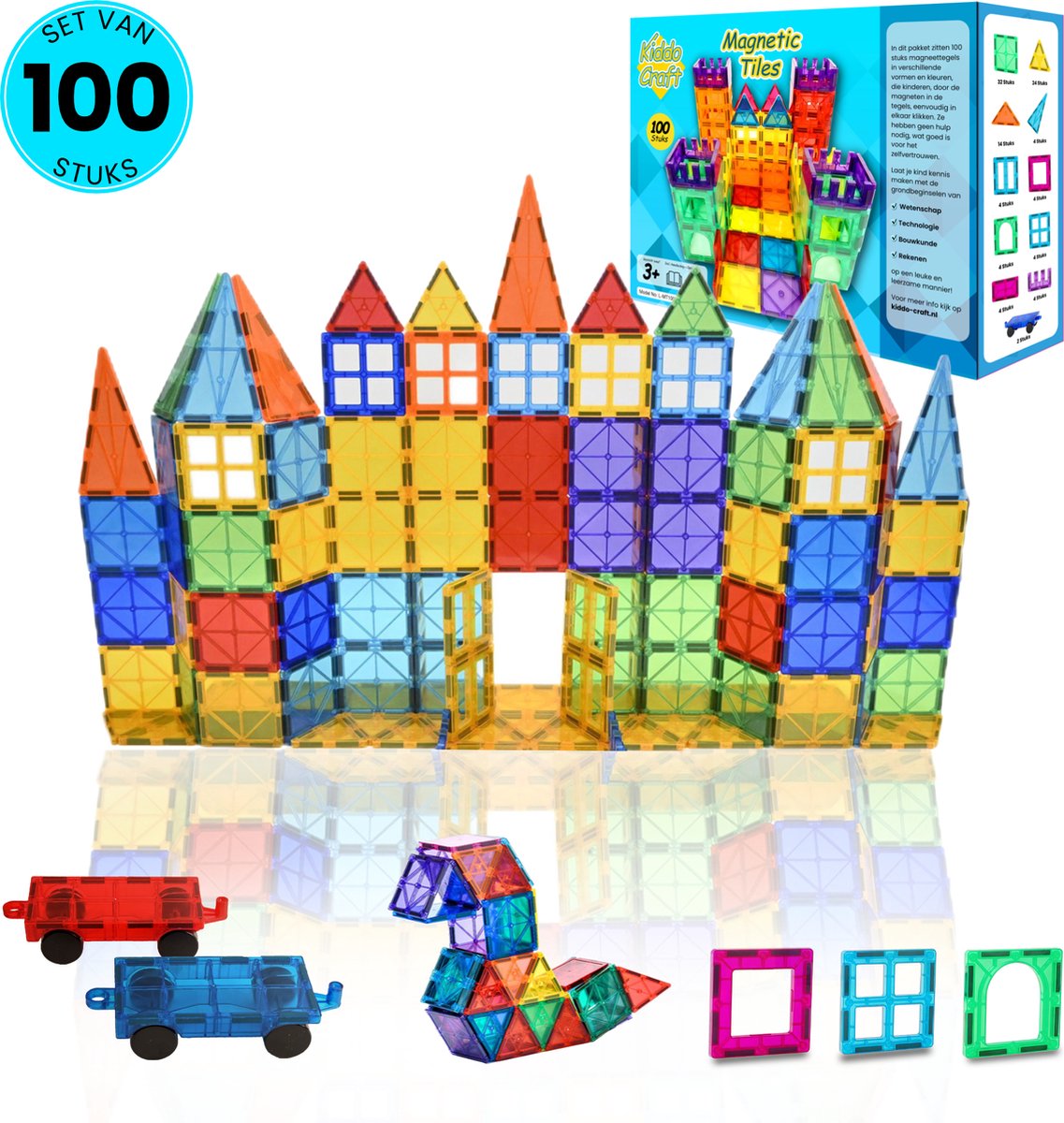 COOLJOY Magnetische tegels voor kinderen, magnetische bouwstenen, 40 stuks magnetische bouwstenen spellen, educatief bouwspeelgoed voor jongens meisjes 3 4 5 6 jaar oud