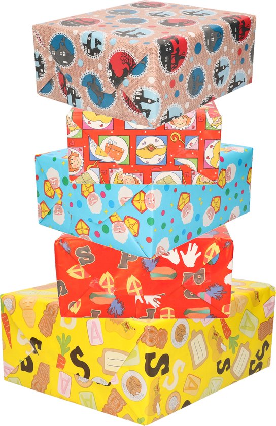 Design group Rollen inpakpapier/cadeaupapier - 5x stuks - sinterklaas - 200 x 70 cm - papier