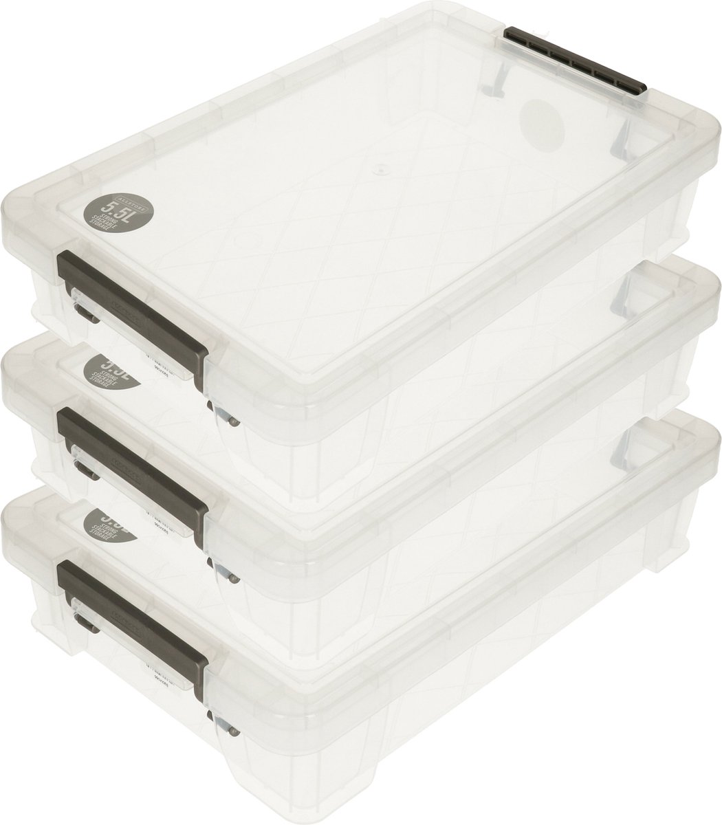 Allstore Opbergbox - 3x stuks - 5,5 liter - kunststof - 39 x 25 x 9 cm