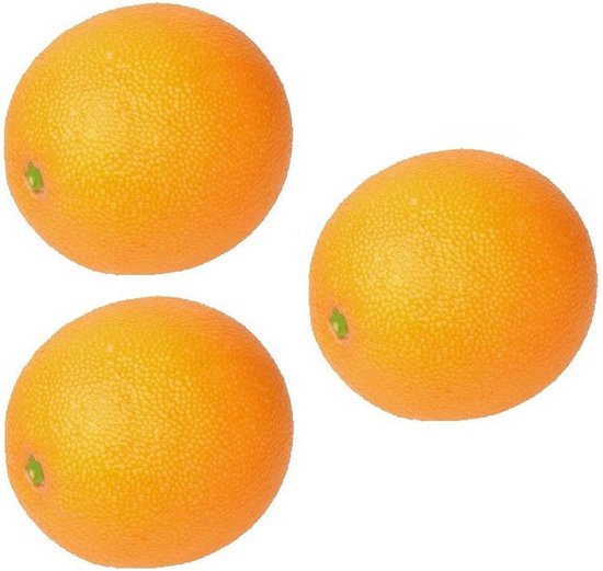 Kunst sinaasappel - 3x - 8 cm - verzwaard - nepfruit - realistische decoratie - Fruitschaal - namaak fruit