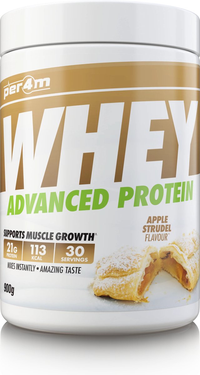 Per4m - Advanced Whey Protein - Apple Strudel - Proteine poeder - Eiwit shake - Eiwitpoeder - 900g - Whey Protein - Eiwitshakes - Whey Proteine - Protein - Proteine - Proteine Shake - Shake - Fitness - Krachttraining - Gym