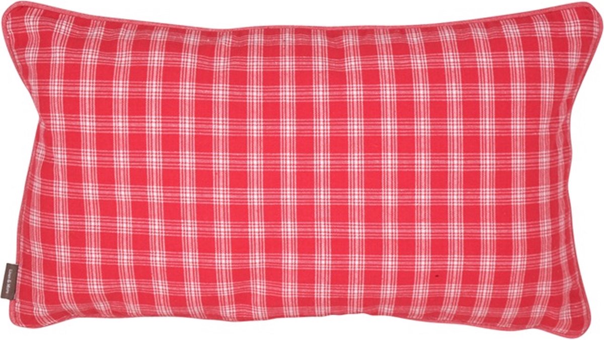 Linen & More Kussen Levy Check Linen/Rood | 30 X 50 | Sierkussen Voor Woonkamer Of Slaapkamer