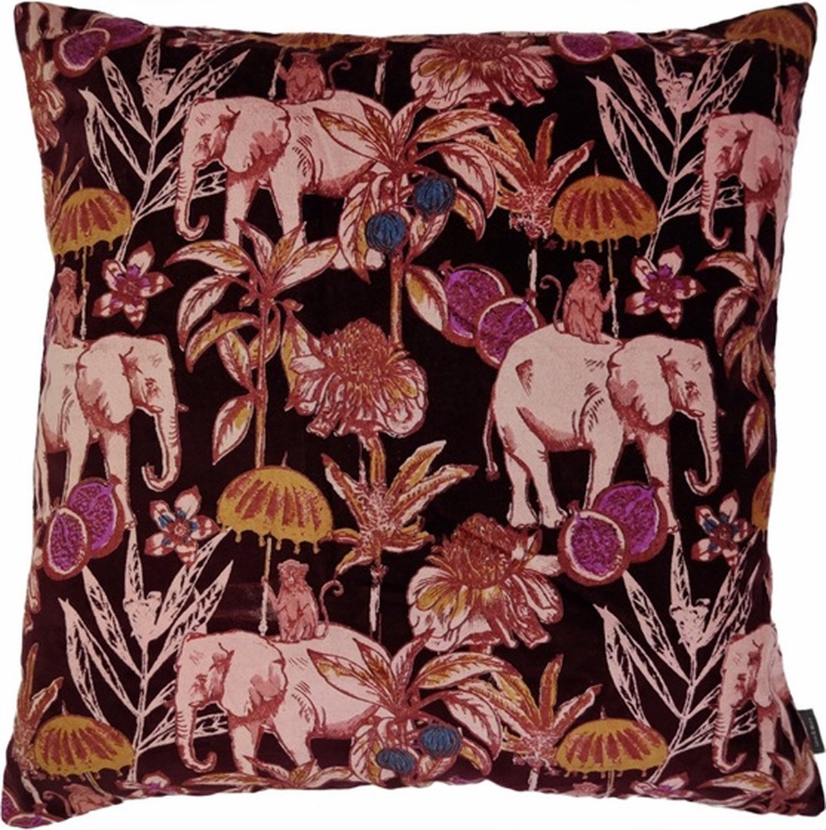 Linen & More Elephant Print Bordo Kussen | 60 X 60 | Sierkussen Voor Woonkamer Of Slaapkamer Rood