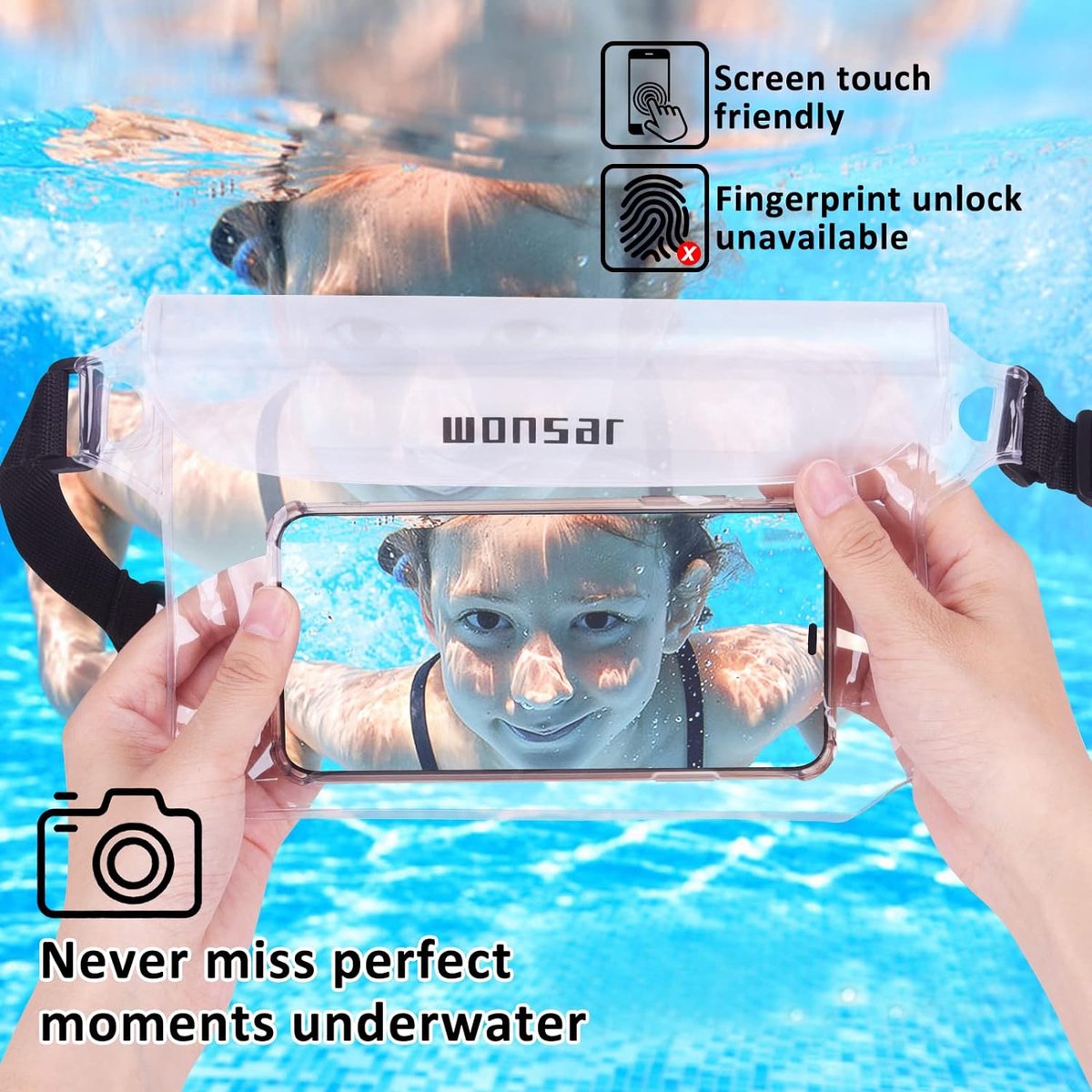Waterdichte tas, Waterdichte heuptas met verstelbare riem, 100% waterdichte telefoonhoes, voor watersport, strand, zwemmen, bootrijden, skiën enz.
