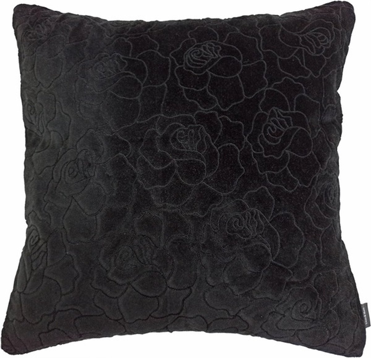 Linen & More Rose Embroidery T Kussen | 45 X 45 | Sierkussen Voor Woonkamer Of Slaapkamer Zwart