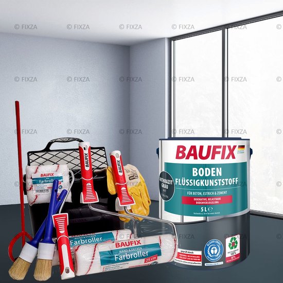 BAUFIX Betonverf Vloer Voordeelverpakking met Verwerkingset antraciet grijs 15 m²