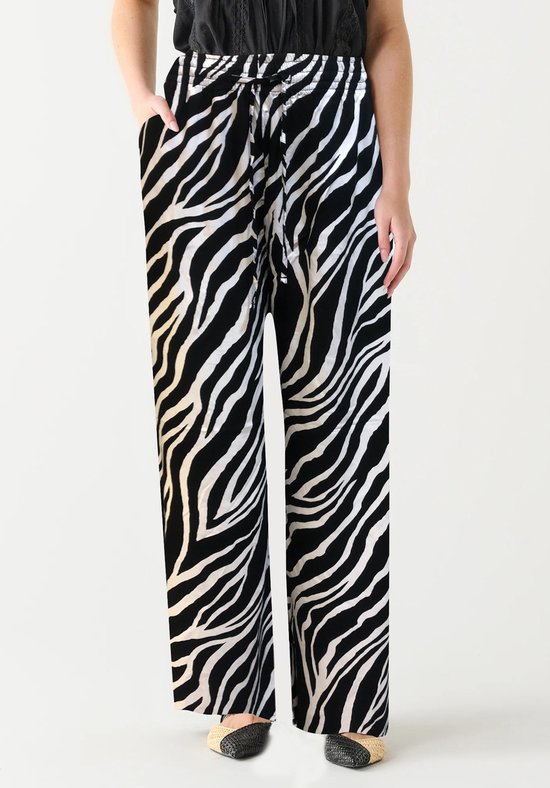 Dames Lange Culotte | Wijde Zomer Broeken | Wide-leg Trousers | Zwart-Wit | Maat L