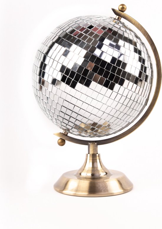 Foto: Kimu discobal globe zilver wereldbol vintage wereld bol aarde planeet disco bal spiegeltjes space retro aardbol deco discobol spiegelbol glitter festival