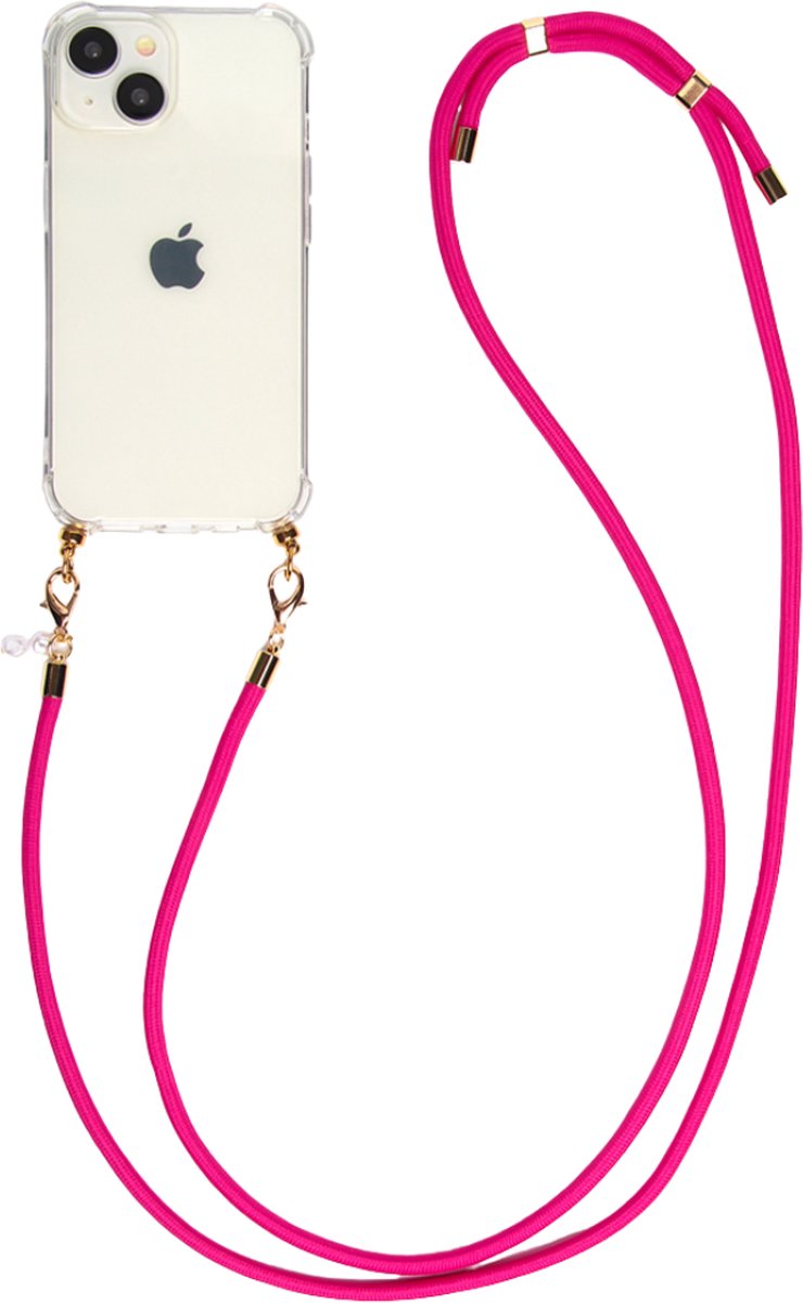Casies hoesje geschikt voor Apple iPhone 14 met verstelbaar koord - crossbody - Roze - Cord Case