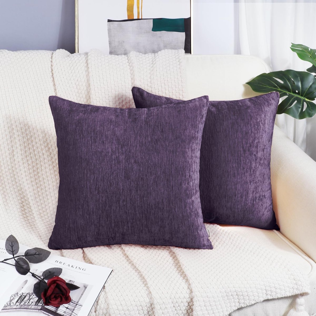 Donkerpaars Fluwelen Sierkussen Met Kroon Patroon - 45x45 Cm Luxe Gooien Kussen Met Inhoud