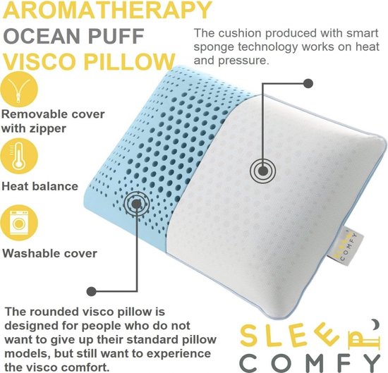 SLEEP COMFY Luxe oceaan puff aromatherapiekussen met overtrek, visco memory foam kussen, ergonomisch, orthopedisch nekkussen, hoofdkussen, slaapkussen voor rugslapers, buikslapers, zijslapers SLEEP COMFY Luxe oceaan puff aromatherapiekussen met overtrek, visco memory foam kussen, ergonomisch, orthopedisch nekkussen, hoofdkussen, slaapkussen voor rugslapers, buikslapers, zijslapers