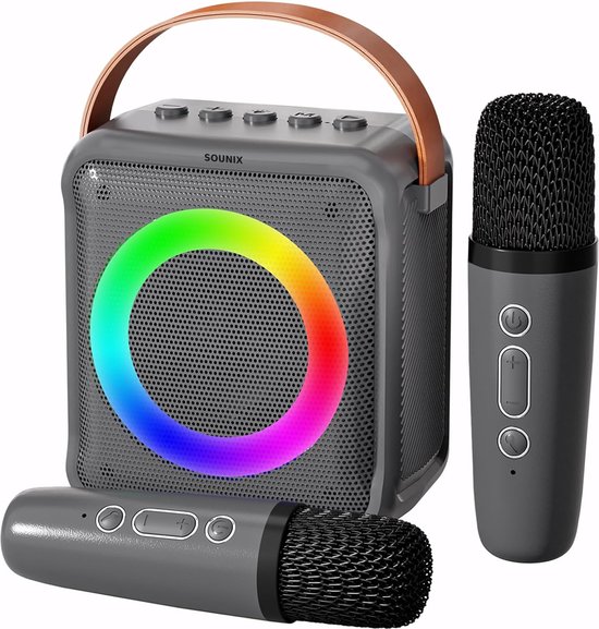 Sounix Draagbare Karaoke set - Incl. 2 draadloze microfoons - Bluetooth Speaker - Zwart