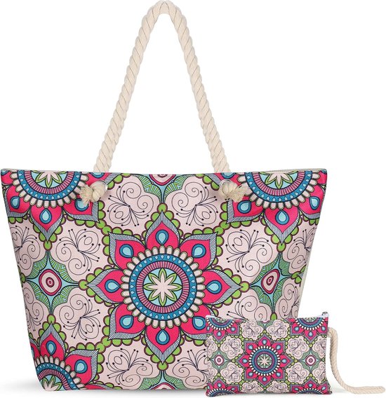 Deciniee Extra grote strandtas voor dames: waterdichte strandtas - opvouwbare zomerstrandtassen met ritssluiting en zakken, Groen, L, sac de plage