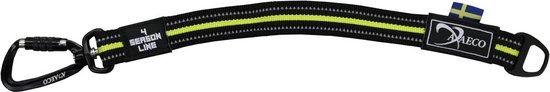 Rallonge de laisse noire avec rayure jaune et texte '4 SEASON LINE'. Logo avec drapeau suédois.