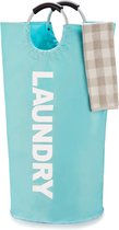 Bol.com BOTC Wasmand - Waszak - Laundry basket - Wassorteerder 90 liter - 38x72 cm - waszak vouwbaar - draagbaar wasbox - Blauw aanbieding