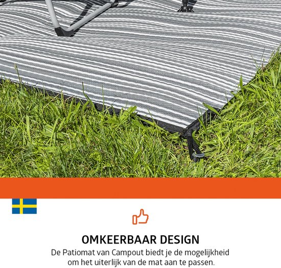 Campout Patiomat - 250 x 300cm - Tenttapijt Caravan - Gronddoek buiten - Moderne uitstraling - Verstevigde hoeken met lussen - Eenvoudige montage en Reiniging - Omkeerbaar design - Polypropyleen - Uv-Bestendigd - Schimmelbestendig - Grijs van Campout — afbeelding 5