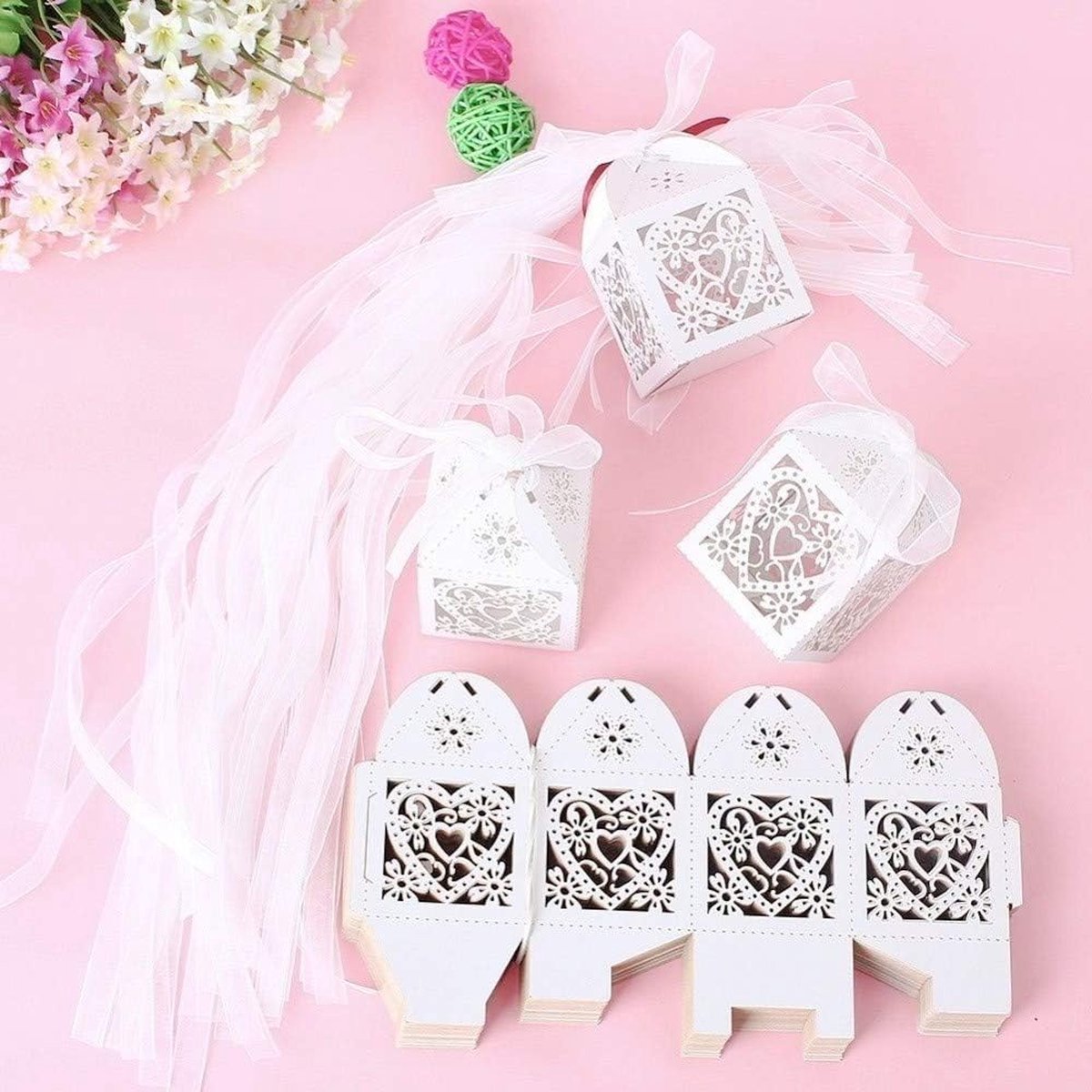JZK 50 x Roze vlinder papier bruiloft gunst doos geschenkdozen gastgeschenk dozen bonbondoos feestdoos voor bruiloft verjaardag Verlovingsfeest doop kerstmis