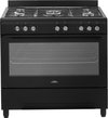 Everglades EVCK9010 - Gasfornuis - Mat Zwart - 90CM - 96 Liter - 8 Ovenstanden - Turbo Hete Lucht Oven - Timer - Wokbrander - 5 Jaar Garantie