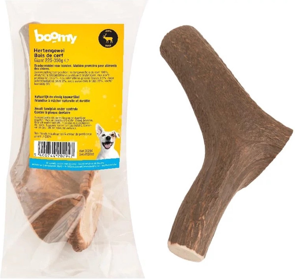 Boomy - Hertengewei voor hond - Hypoallergene hondensnacks - Kauwstaaf hond - Natuurlijke kauwsnack - 225 tot 350g