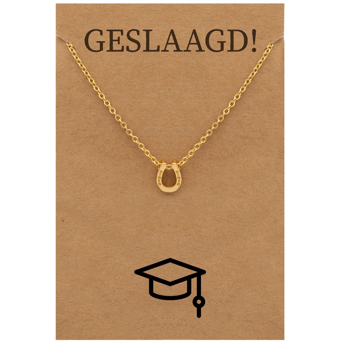 Cadeau Ketting: Geslaagd! - Hoefijzer voor Geluk Sieraad - Goudkleurig - Gefeliciteerd - Pax Amare