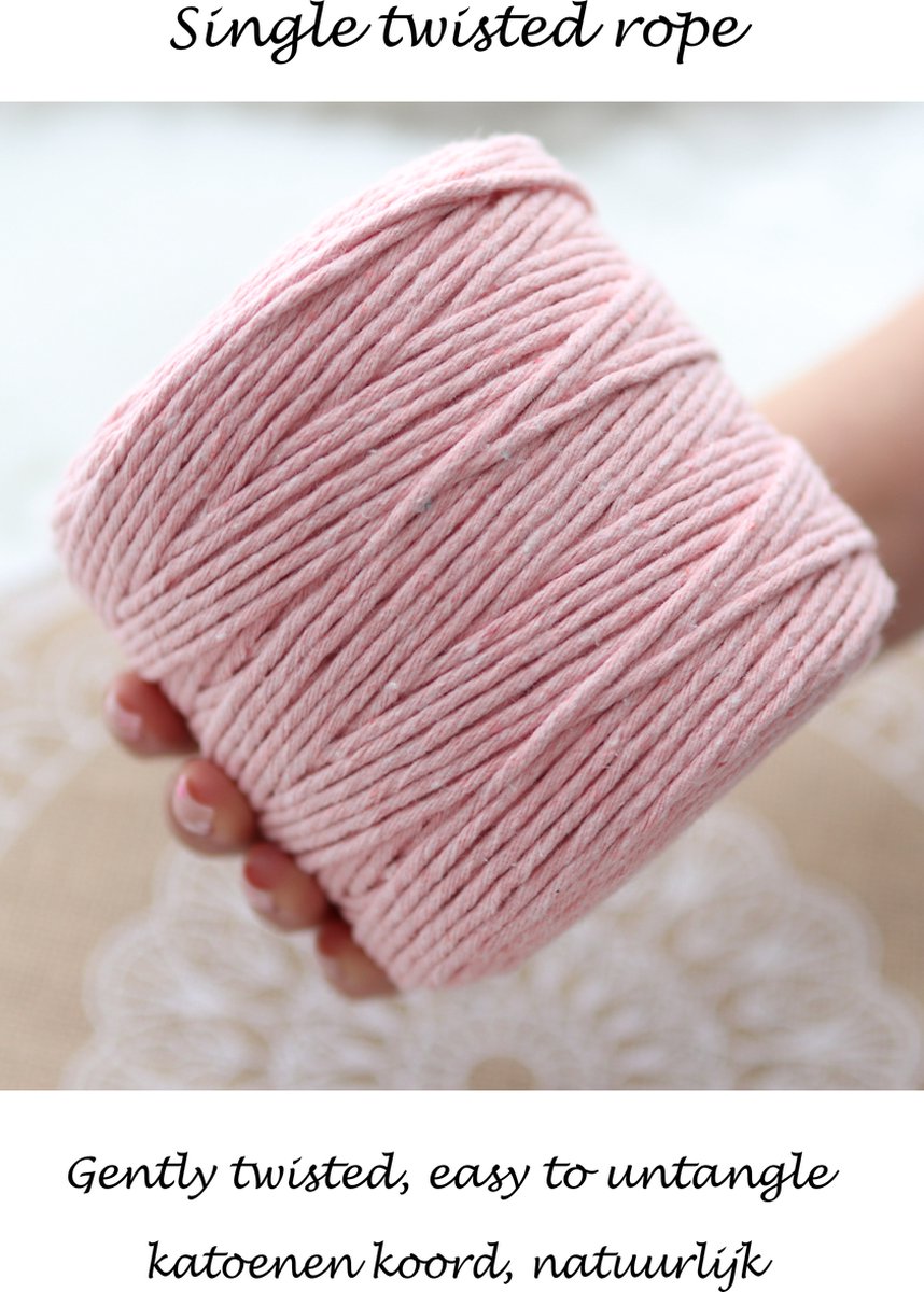 3mm x 200m Pastel Pink macramé katoenen koord Macrame Touw|kleuren om mee te knutselen|Garen voor Wandkleed en Plantenhanger Zelf Maken|Dromenvanger||engel van macramé — afbeelding 4