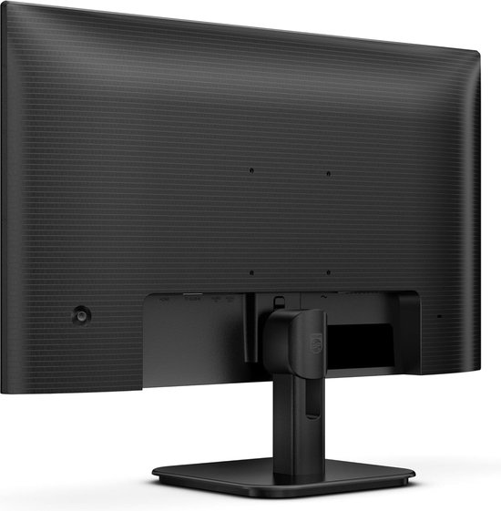 Achterkant van een zwarte Philips monitor met HDMI, DP en USB-C poorten.