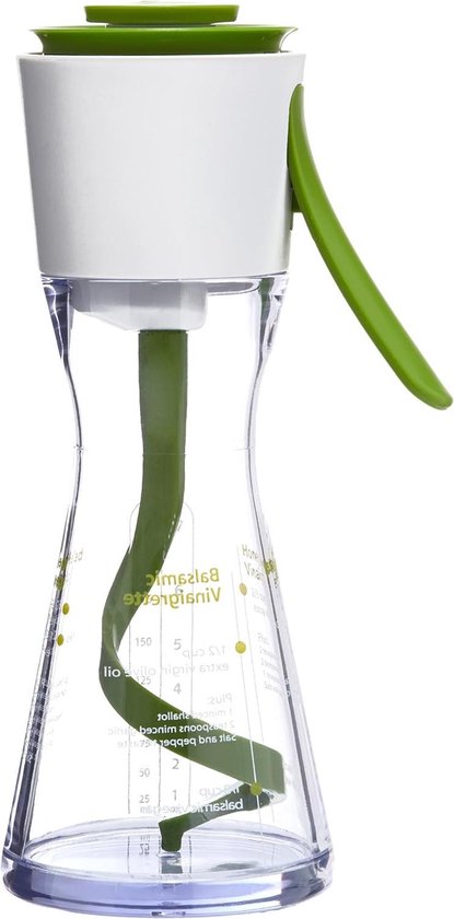 Foto: Dressingmixer emulstir saladesauzen mixbeker met maatschaal en schenktuit wit groen 1 stuk