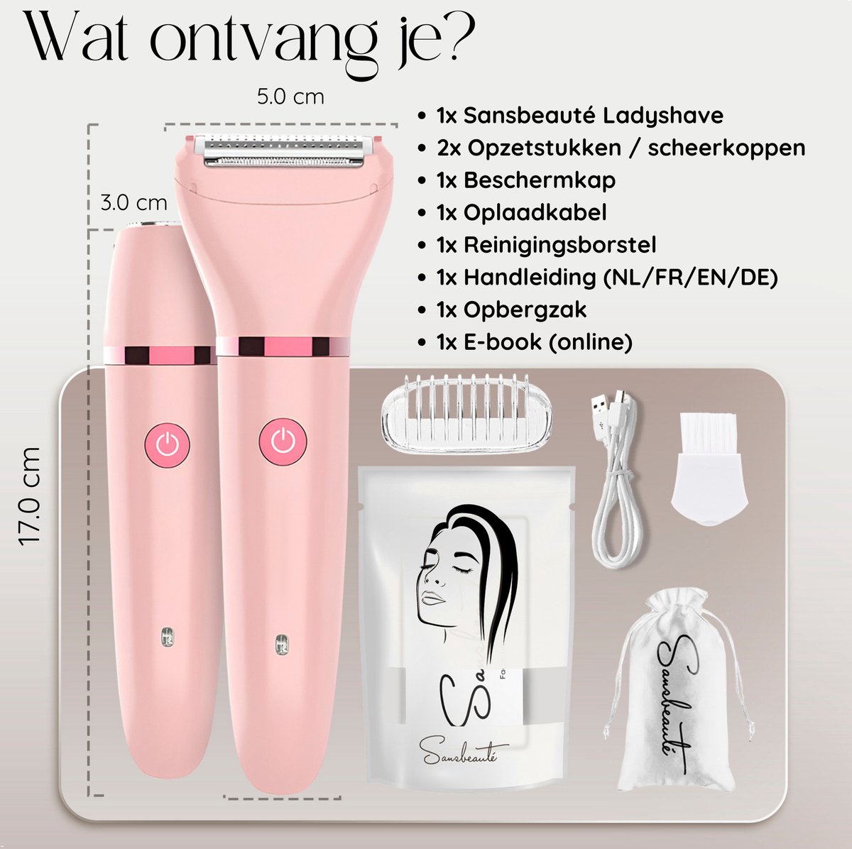 2-in-1 Ladyshave Gezicht - Oksels - Benen - Bikinilijn - Sansbeauté® - Scheerapparaat Vrouw - Ontharingsapparaat Electrisch Ontharen - Gezichtsontharing Dames - Trimmer Vrouw - Ladyshaves Bikini - USB Oplaadbaar — afbeelding 3
