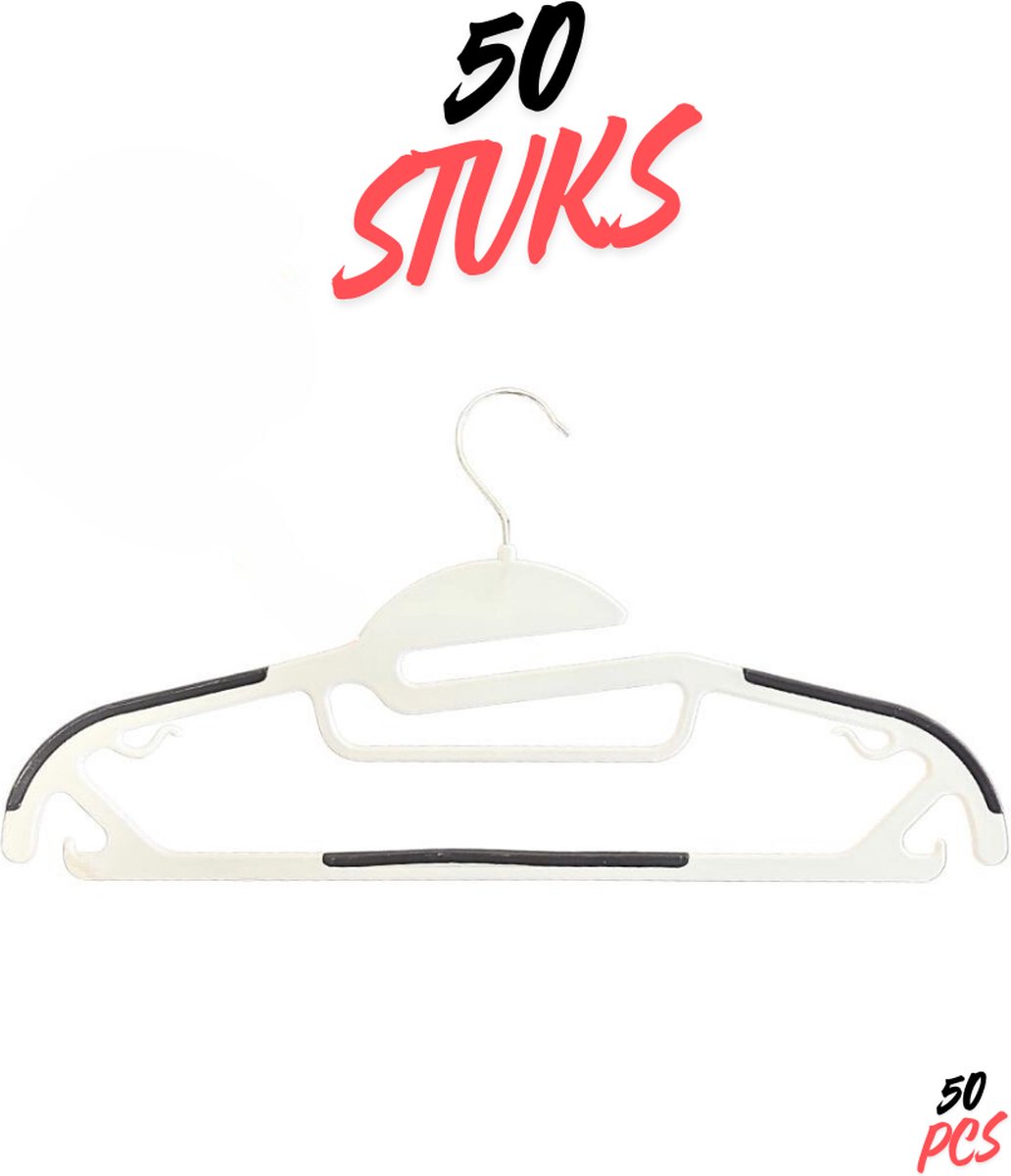Longway- Kledinghangers- Luxe Kleerhangers -50 Stuks- Kledinghangers anti slip - Kledinghangers- Wit-Antraciet- Clothes Hanger- 50 pcs - Broekhanger -50 Stuks