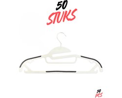 Longway- Kledinghangers- Luxe Kleerhangers -50 Stuks- Kledinghangers anti slip - Kledinghangers- Wit-Antraciet- Clothes Hanger- 50 pcs - Broekhanger -50 Stuks