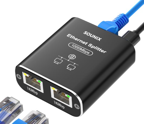Switch Ethernet RJ45 1 à 2 Ports 1000Mbps – Répartiteur LAN Gigabit Métal, Splitter Ethernet Pour Ordinateurs, Routeurs, Décodeurs Et Téléviseurs