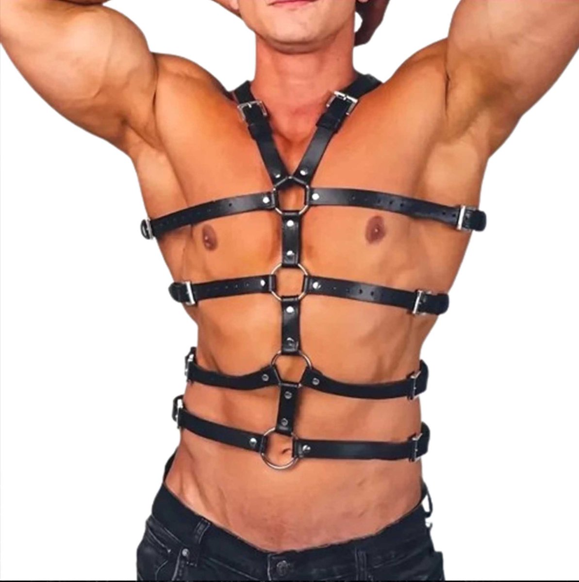 Goedkoopste Heren Lingerie Harnas - Leather Look - Verstelbaar - One Size Bondageharnas - Herenlingerie - Leer Uitstraling - Sexy voor Mannen - Bondage