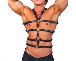 Heren Lingerie Harnas - Leather Look - Verstelbaar - One Size Bondageharnas - Herenlingerie - Leer Uitstraling - Sexy voor Mannen - Bondage