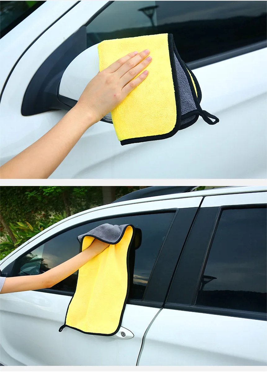 Goedkoopste Repus - Set van 2 - Premium Microvezel Doek - Auto Schoonmaken - Ramen - Meubels - Keuken - Badkamer - Vloeren - Poets en Droogdoek - Streeploos - Duurzaam - 30x30CM - Geel/Grijs