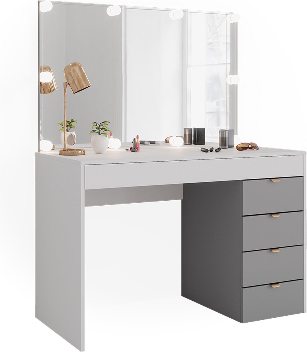 Vicco Beautytisch met licht Grijs 150 cm met LED-spiegel, Anett | met